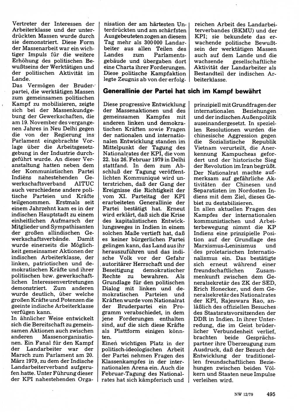 Neuer Weg (NW), Organ des Zentralkomitees (ZK) der SED (Sozialistische Einheitspartei Deutschlands) für Fragen des Parteilebens, 34. Jahrgang [Deutsche Demokratische Republik (DDR)] 1979, Seite 495 (NW ZK SED DDR 1979, S. 495)