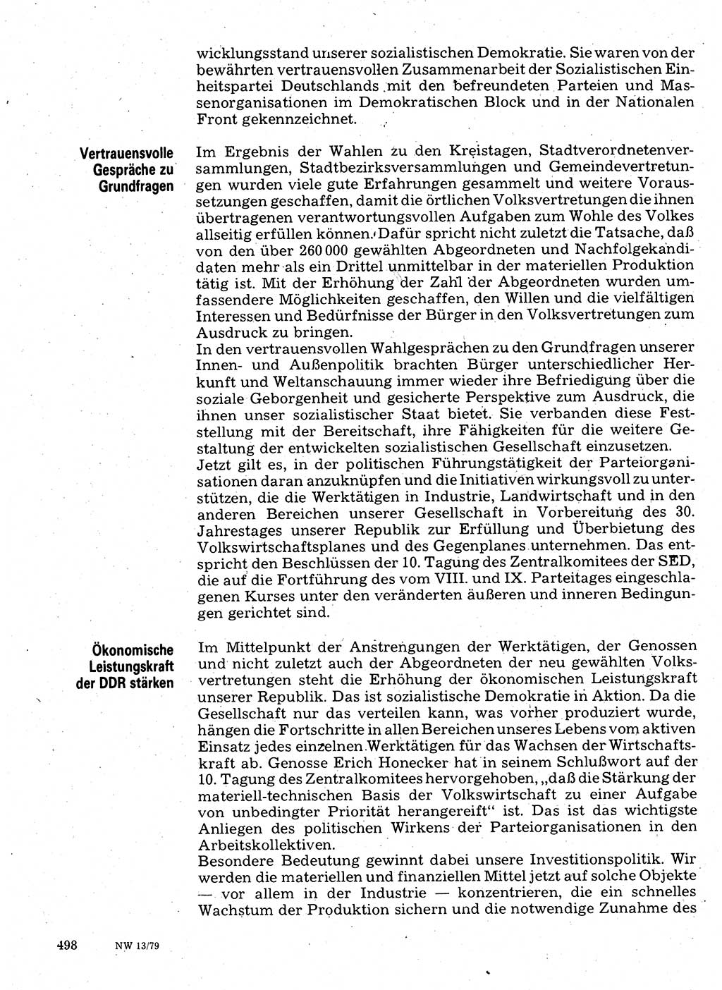 Neuer Weg (NW), Organ des Zentralkomitees (ZK) der SED (Sozialistische Einheitspartei Deutschlands) für Fragen des Parteilebens, 34. Jahrgang [Deutsche Demokratische Republik (DDR)] 1979, Seite 498 (NW ZK SED DDR 1979, S. 498)