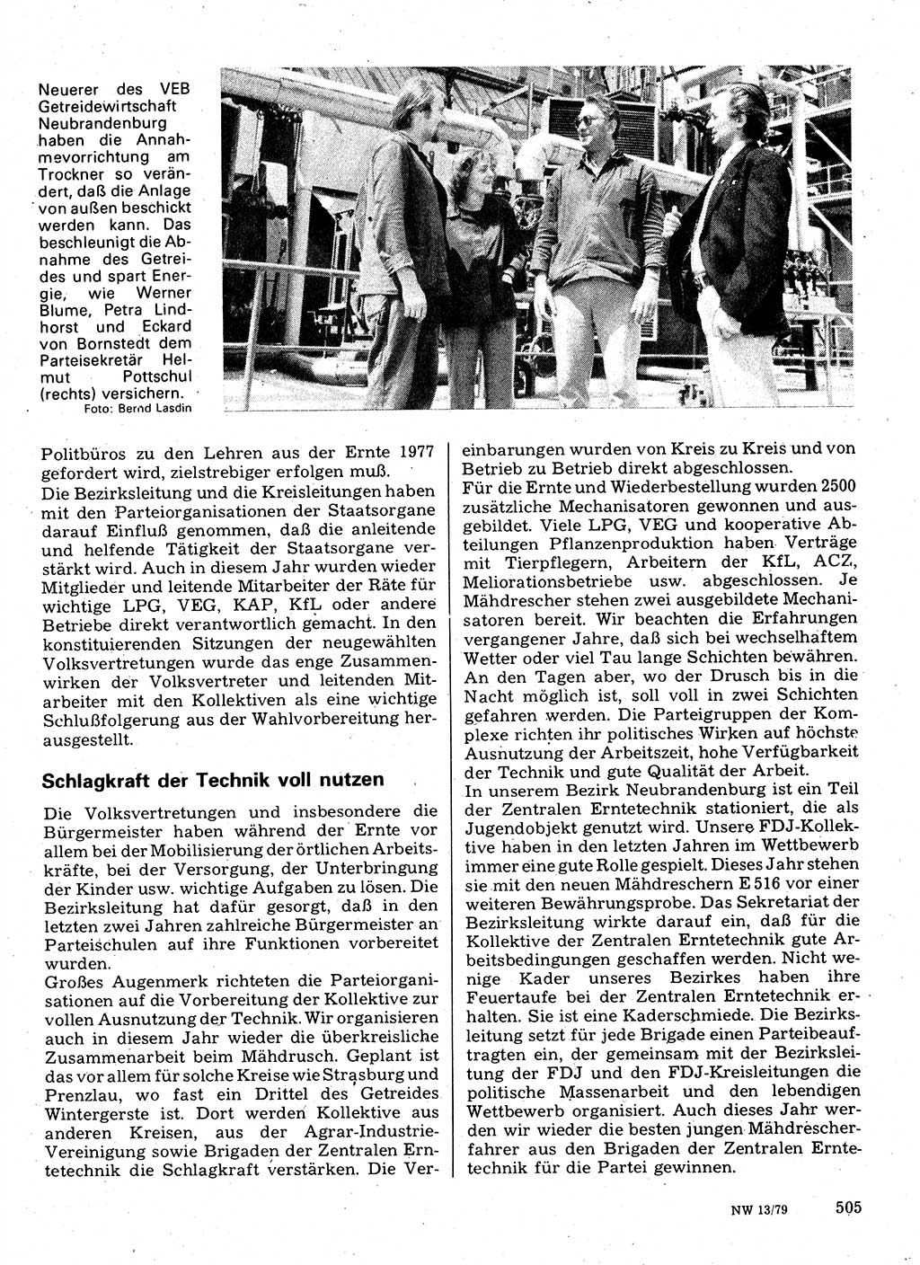 Neuer Weg (NW), Organ des Zentralkomitees (ZK) der SED (Sozialistische Einheitspartei Deutschlands) für Fragen des Parteilebens, 34. Jahrgang [Deutsche Demokratische Republik (DDR)] 1979, Seite 505 (NW ZK SED DDR 1979, S. 505)