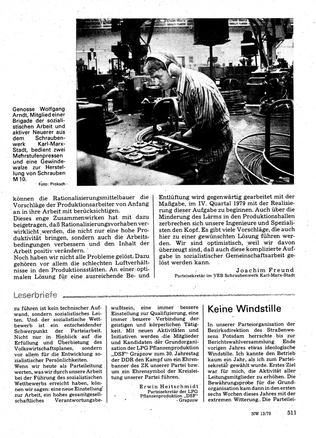 Neuer Weg (NW), Organ des Zentralkomitees (ZK) der SED (Sozialistische Einheitspartei Deutschlands) für Fragen des Parteilebens, 34. Jahrgang [Deutsche Demokratische Republik (DDR)] 1979, Seite 511 (NW ZK SED DDR 1979, S. 511)