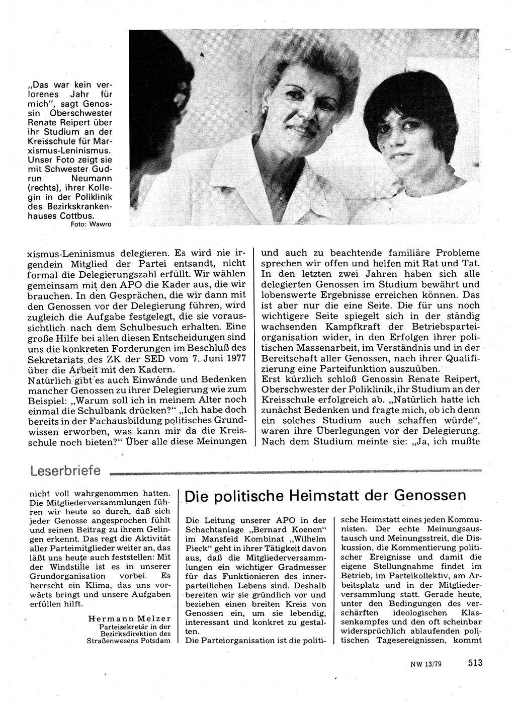 Neuer Weg (NW), Organ des Zentralkomitees (ZK) der SED (Sozialistische Einheitspartei Deutschlands) für Fragen des Parteilebens, 34. Jahrgang [Deutsche Demokratische Republik (DDR)] 1979, Seite 513 (NW ZK SED DDR 1979, S. 513)