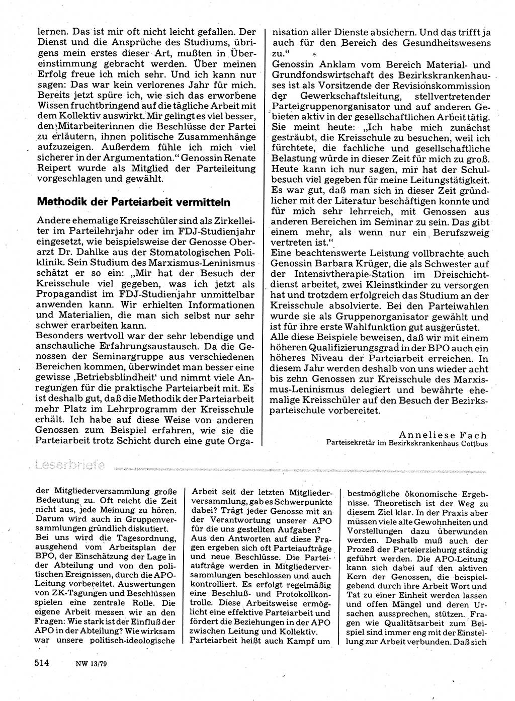 Neuer Weg (NW), Organ des Zentralkomitees (ZK) der SED (Sozialistische Einheitspartei Deutschlands) für Fragen des Parteilebens, 34. Jahrgang [Deutsche Demokratische Republik (DDR)] 1979, Seite 514 (NW ZK SED DDR 1979, S. 514)