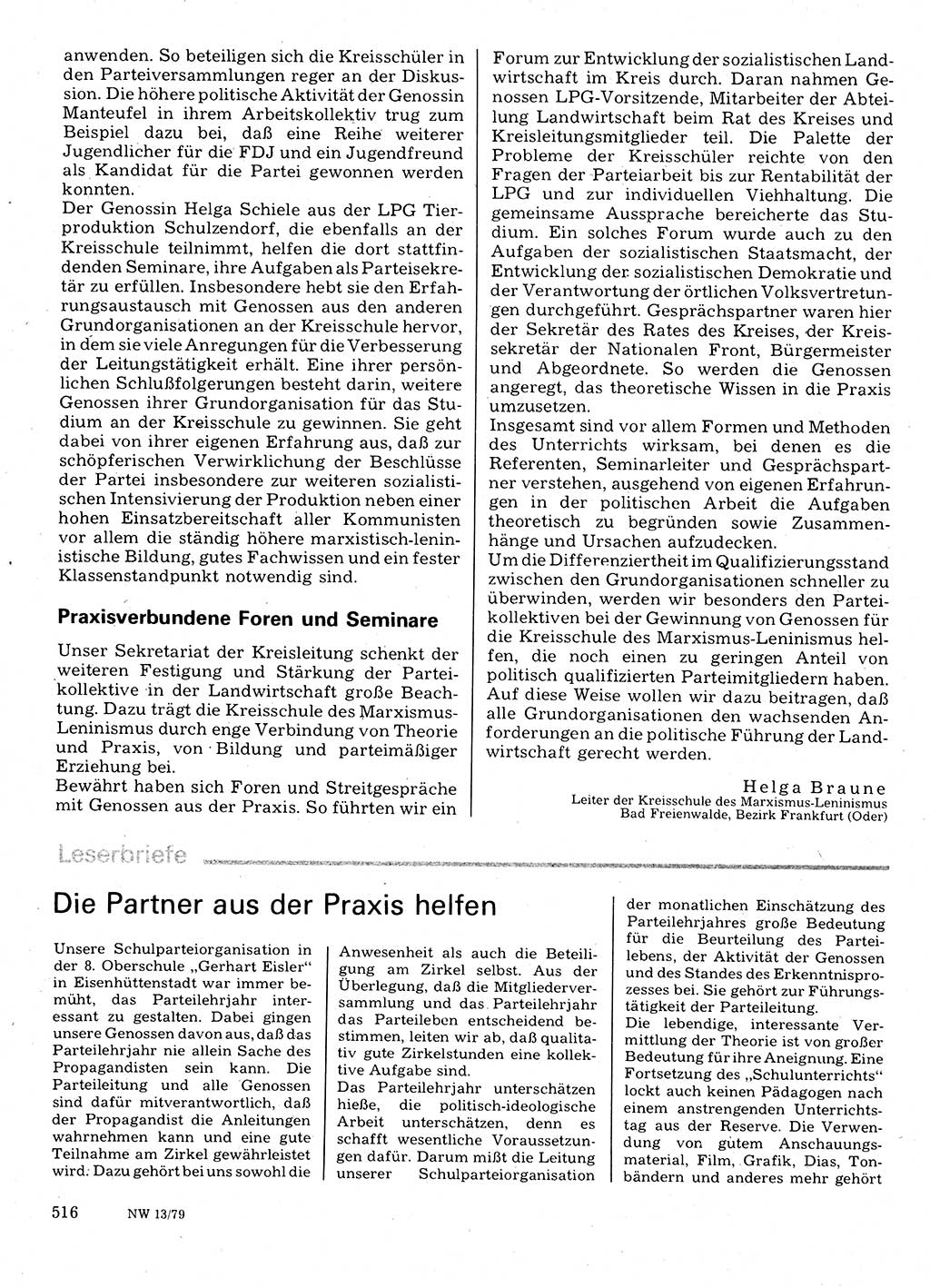 Neuer Weg (NW), Organ des Zentralkomitees (ZK) der SED (Sozialistische Einheitspartei Deutschlands) für Fragen des Parteilebens, 34. Jahrgang [Deutsche Demokratische Republik (DDR)] 1979, Seite 516 (NW ZK SED DDR 1979, S. 516)