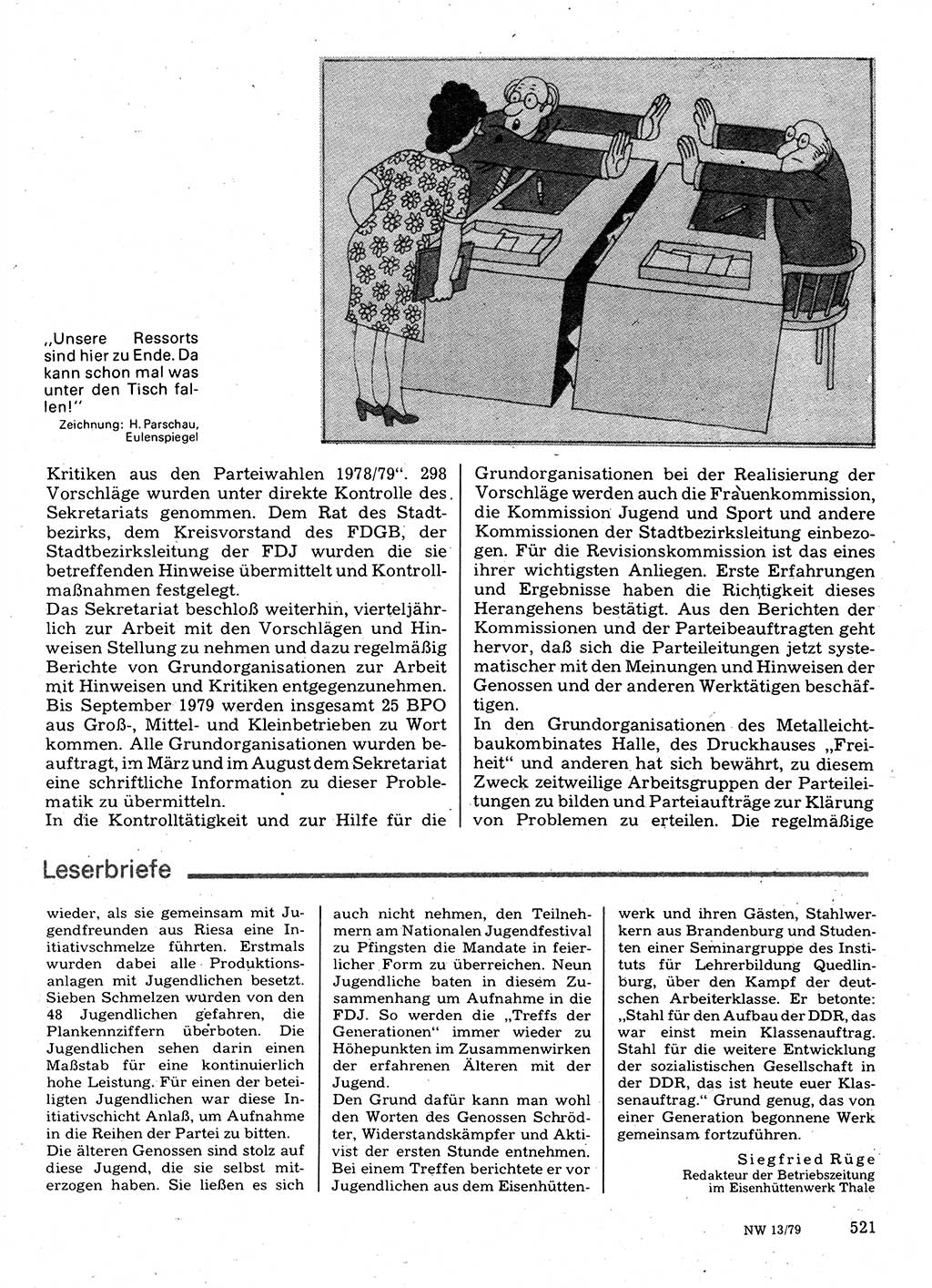 Neuer Weg (NW), Organ des Zentralkomitees (ZK) der SED (Sozialistische Einheitspartei Deutschlands) für Fragen des Parteilebens, 34. Jahrgang [Deutsche Demokratische Republik (DDR)] 1979, Seite 521 (NW ZK SED DDR 1979, S. 521)