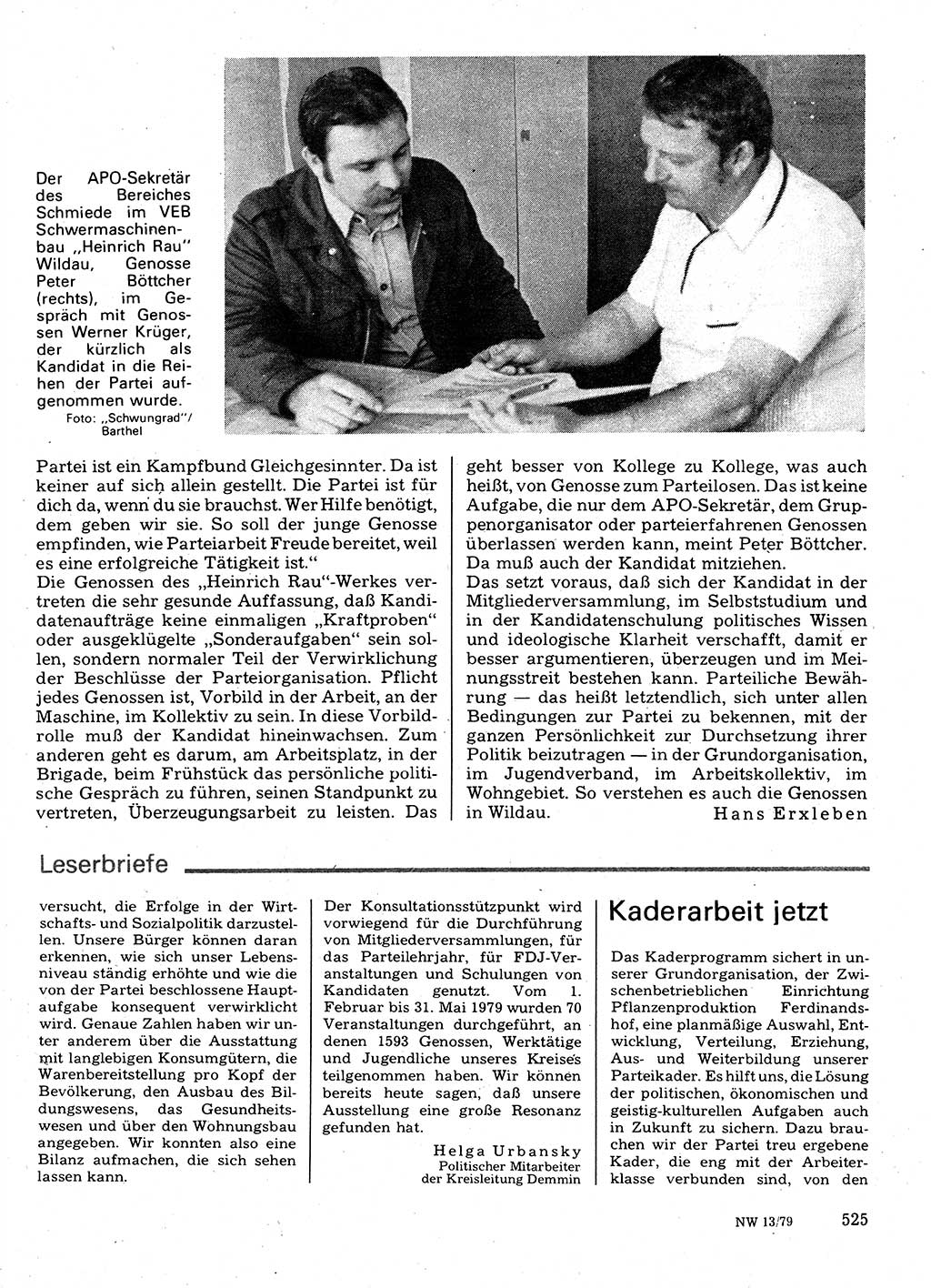 Neuer Weg (NW), Organ des Zentralkomitees (ZK) der SED (Sozialistische Einheitspartei Deutschlands) für Fragen des Parteilebens, 34. Jahrgang [Deutsche Demokratische Republik (DDR)] 1979, Seite 525 (NW ZK SED DDR 1979, S. 525)