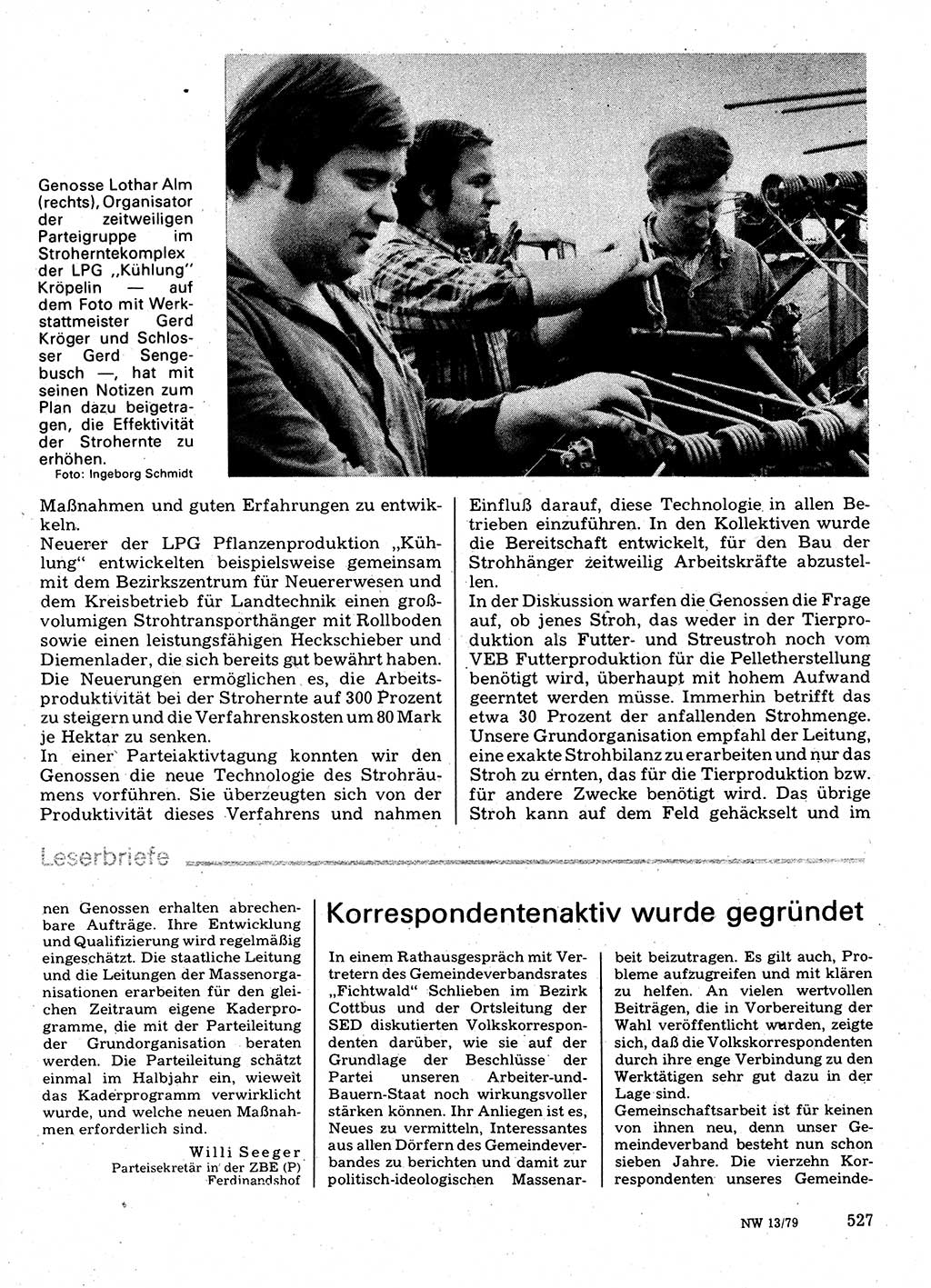 Neuer Weg (NW), Organ des Zentralkomitees (ZK) der SED (Sozialistische Einheitspartei Deutschlands) für Fragen des Parteilebens, 34. Jahrgang [Deutsche Demokratische Republik (DDR)] 1979, Seite 527 (NW ZK SED DDR 1979, S. 527)