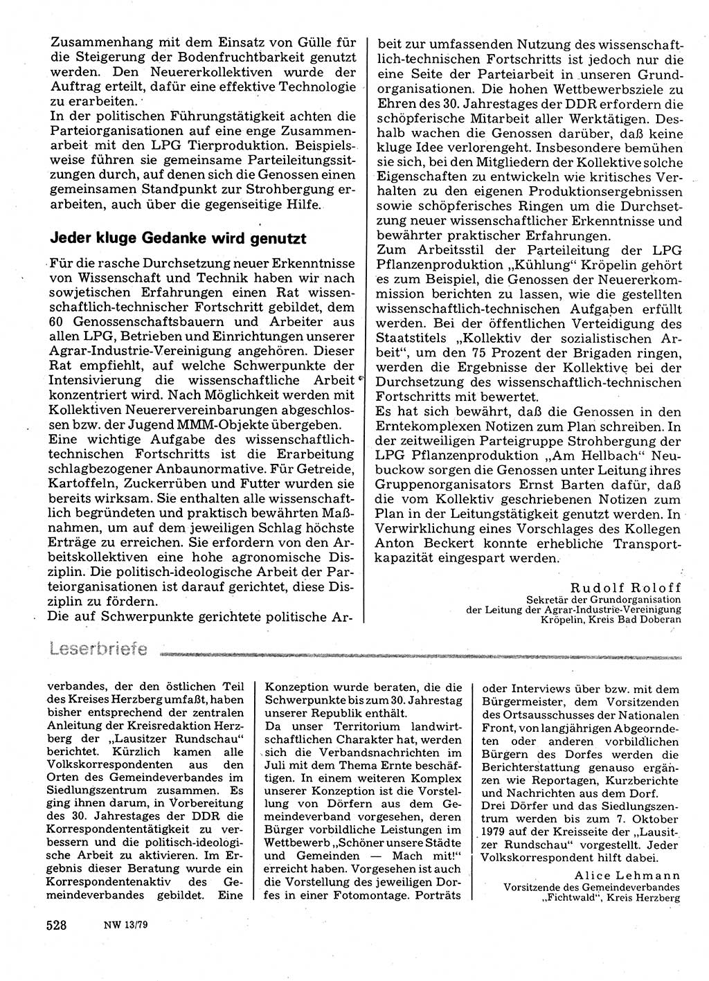 Neuer Weg (NW), Organ des Zentralkomitees (ZK) der SED (Sozialistische Einheitspartei Deutschlands) für Fragen des Parteilebens, 34. Jahrgang [Deutsche Demokratische Republik (DDR)] 1979, Seite 528 (NW ZK SED DDR 1979, S. 528)