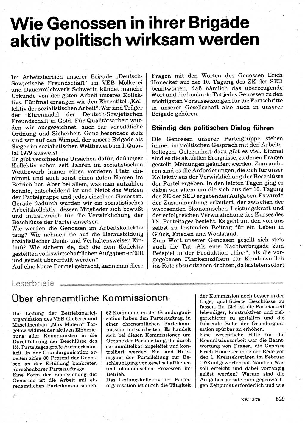 Neuer Weg (NW), Organ des Zentralkomitees (ZK) der SED (Sozialistische Einheitspartei Deutschlands) für Fragen des Parteilebens, 34. Jahrgang [Deutsche Demokratische Republik (DDR)] 1979, Seite 529 (NW ZK SED DDR 1979, S. 529)