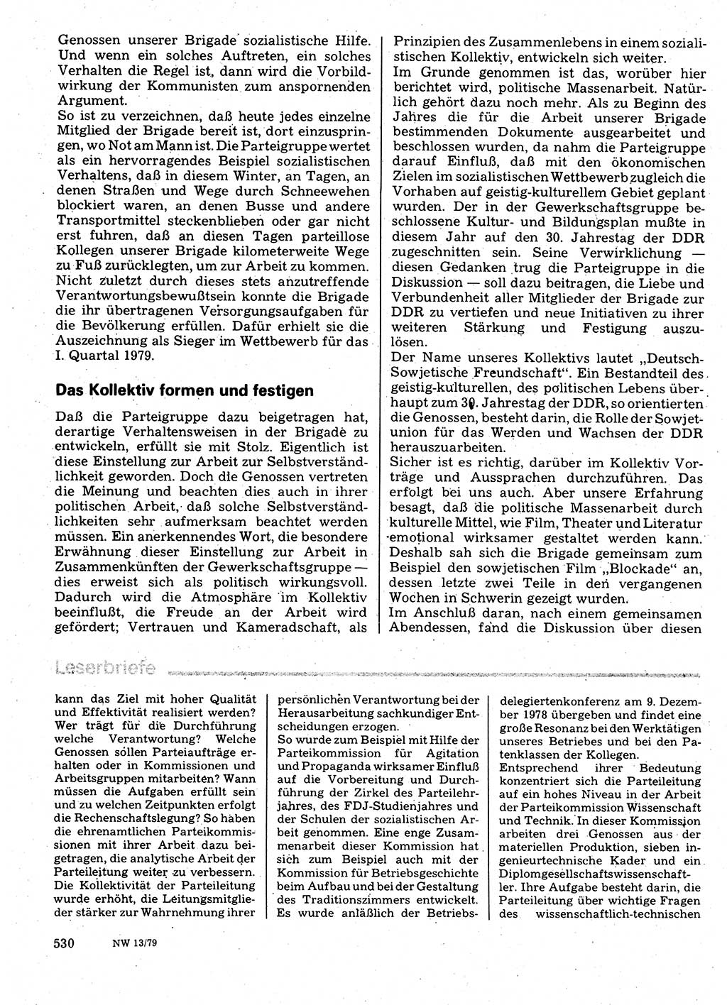Neuer Weg (NW), Organ des Zentralkomitees (ZK) der SED (Sozialistische Einheitspartei Deutschlands) für Fragen des Parteilebens, 34. Jahrgang [Deutsche Demokratische Republik (DDR)] 1979, Seite 530 (NW ZK SED DDR 1979, S. 530)