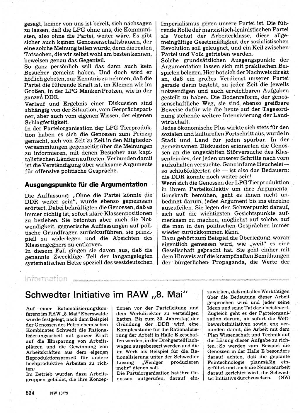 Neuer Weg (NW), Organ des Zentralkomitees (ZK) der SED (Sozialistische Einheitspartei Deutschlands) für Fragen des Parteilebens, 34. Jahrgang [Deutsche Demokratische Republik (DDR)] 1979, Seite 534 (NW ZK SED DDR 1979, S. 534)