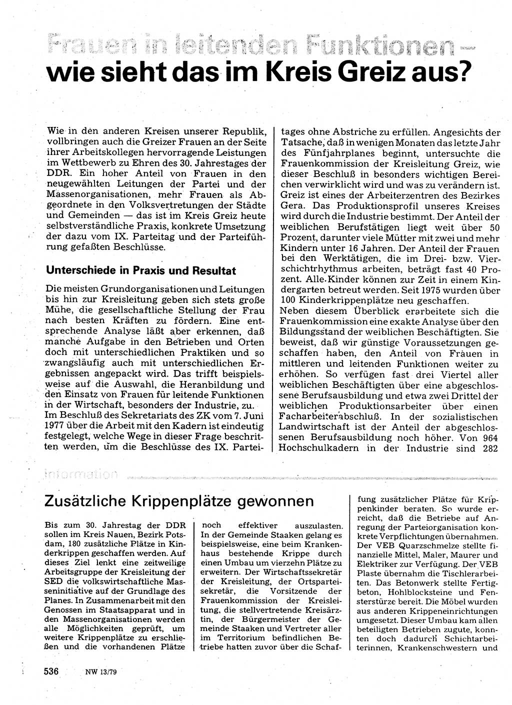 Neuer Weg (NW), Organ des Zentralkomitees (ZK) der SED (Sozialistische Einheitspartei Deutschlands) für Fragen des Parteilebens, 34. Jahrgang [Deutsche Demokratische Republik (DDR)] 1979, Seite 536 (NW ZK SED DDR 1979, S. 536)