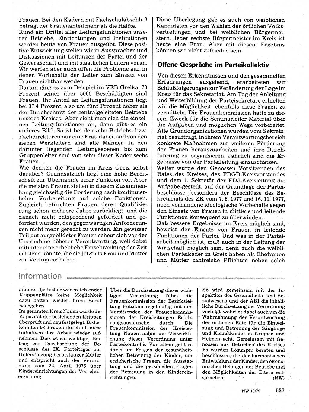 Neuer Weg (NW), Organ des Zentralkomitees (ZK) der SED (Sozialistische Einheitspartei Deutschlands) für Fragen des Parteilebens, 34. Jahrgang [Deutsche Demokratische Republik (DDR)] 1979, Seite 537 (NW ZK SED DDR 1979, S. 537)