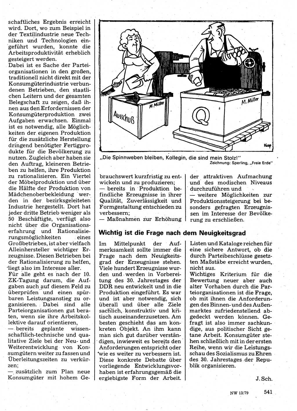 Neuer Weg (NW), Organ des Zentralkomitees (ZK) der SED (Sozialistische Einheitspartei Deutschlands) für Fragen des Parteilebens, 34. Jahrgang [Deutsche Demokratische Republik (DDR)] 1979, Seite 541 (NW ZK SED DDR 1979, S. 541)