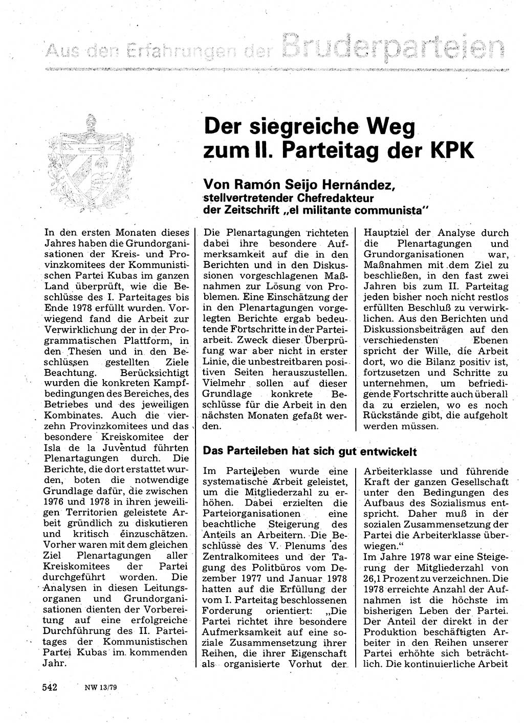 Neuer Weg (NW), Organ des Zentralkomitees (ZK) der SED (Sozialistische Einheitspartei Deutschlands) für Fragen des Parteilebens, 34. Jahrgang [Deutsche Demokratische Republik (DDR)] 1979, Seite 542 (NW ZK SED DDR 1979, S. 542)