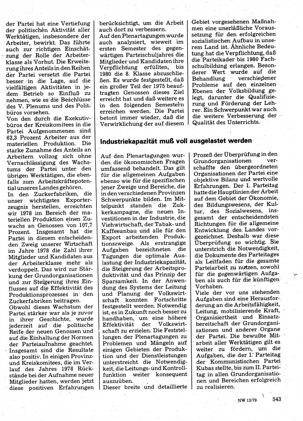 Neuer Weg (NW), Organ des Zentralkomitees (ZK) der SED (Sozialistische Einheitspartei Deutschlands) für Fragen des Parteilebens, 34. Jahrgang [Deutsche Demokratische Republik (DDR)] 1979, Seite 543 (NW ZK SED DDR 1979, S. 543)
