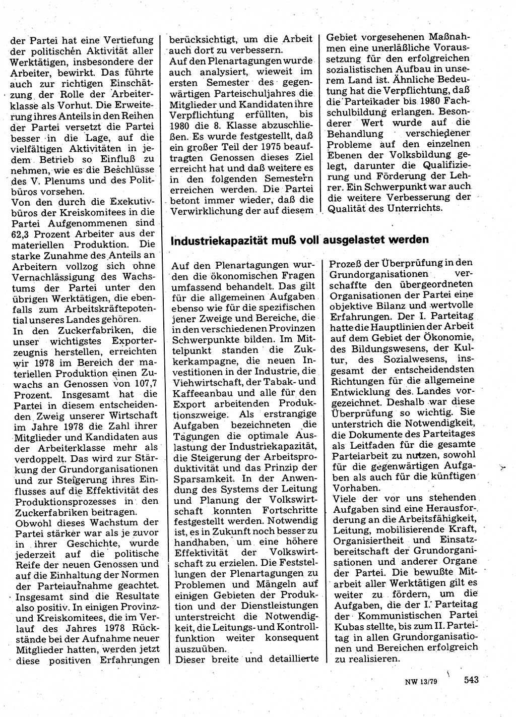Neuer Weg (NW), Organ des Zentralkomitees (ZK) der SED (Sozialistische Einheitspartei Deutschlands) für Fragen des Parteilebens, 34. Jahrgang [Deutsche Demokratische Republik (DDR)] 1979, Seite 543 (NW ZK SED DDR 1979, S. 543)