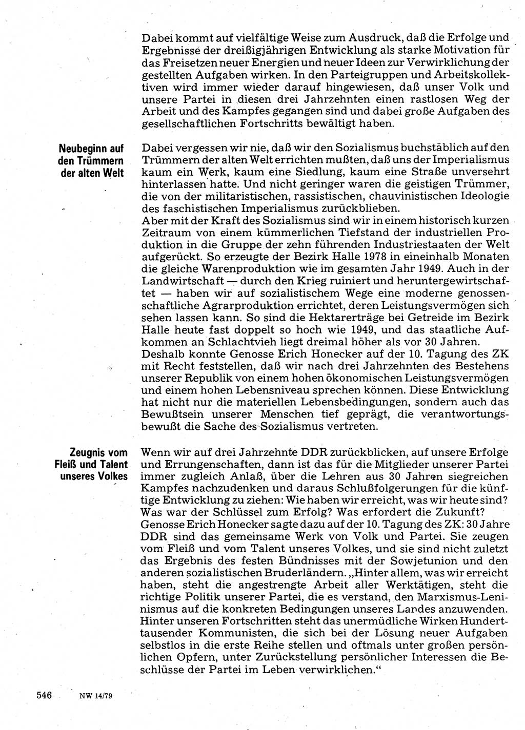 Neuer Weg (NW), Organ des Zentralkomitees (ZK) der SED (Sozialistische Einheitspartei Deutschlands) für Fragen des Parteilebens, 34. Jahrgang [Deutsche Demokratische Republik (DDR)] 1979, Seite 546 (NW ZK SED DDR 1979, S. 546)