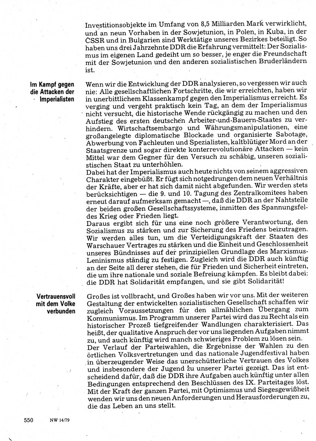 Neuer Weg (NW), Organ des Zentralkomitees (ZK) der SED (Sozialistische Einheitspartei Deutschlands) für Fragen des Parteilebens, 34. Jahrgang [Deutsche Demokratische Republik (DDR)] 1979, Seite 550 (NW ZK SED DDR 1979, S. 550)