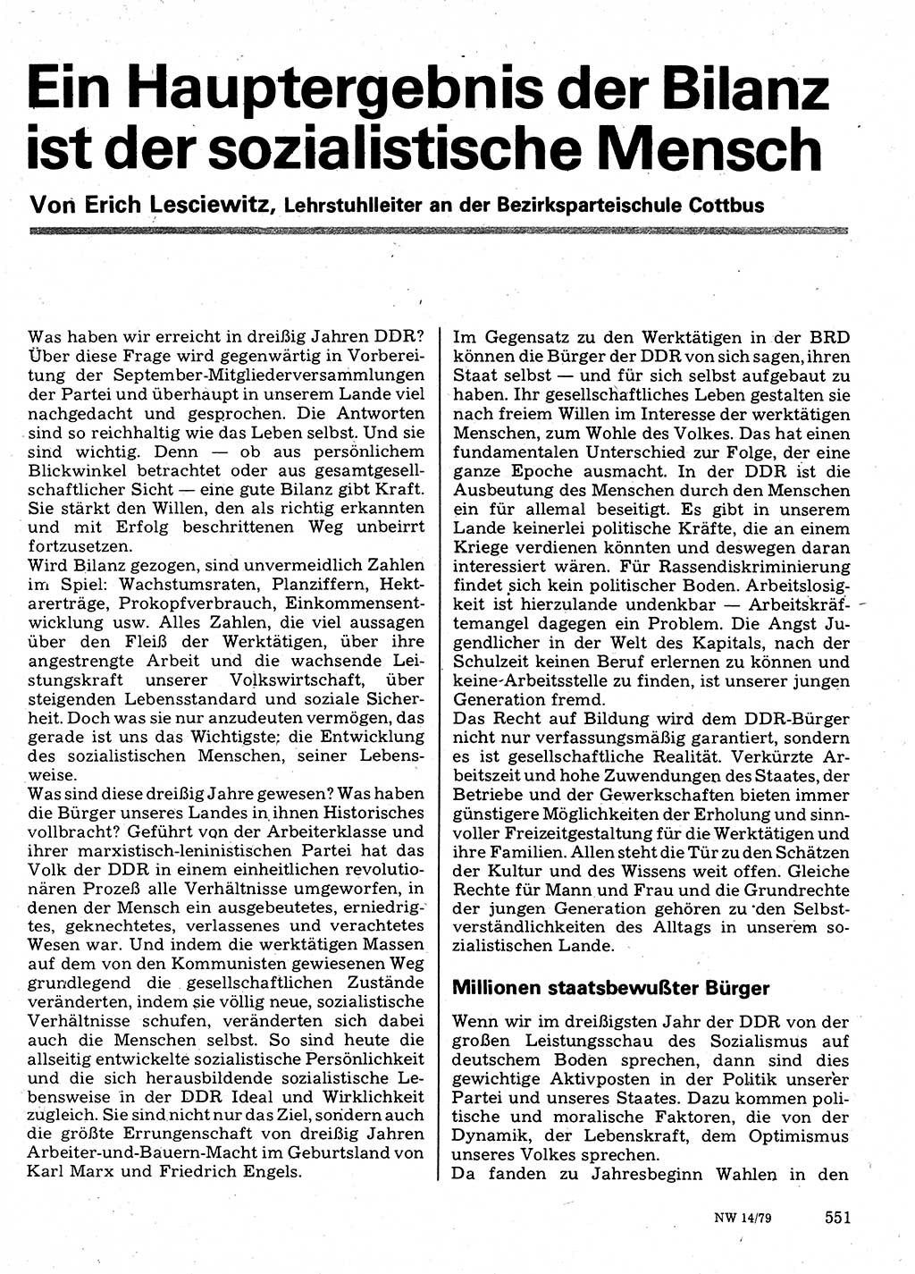 Neuer Weg (NW), Organ des Zentralkomitees (ZK) der SED (Sozialistische Einheitspartei Deutschlands) für Fragen des Parteilebens, 34. Jahrgang [Deutsche Demokratische Republik (DDR)] 1979, Seite 551 (NW ZK SED DDR 1979, S. 551)