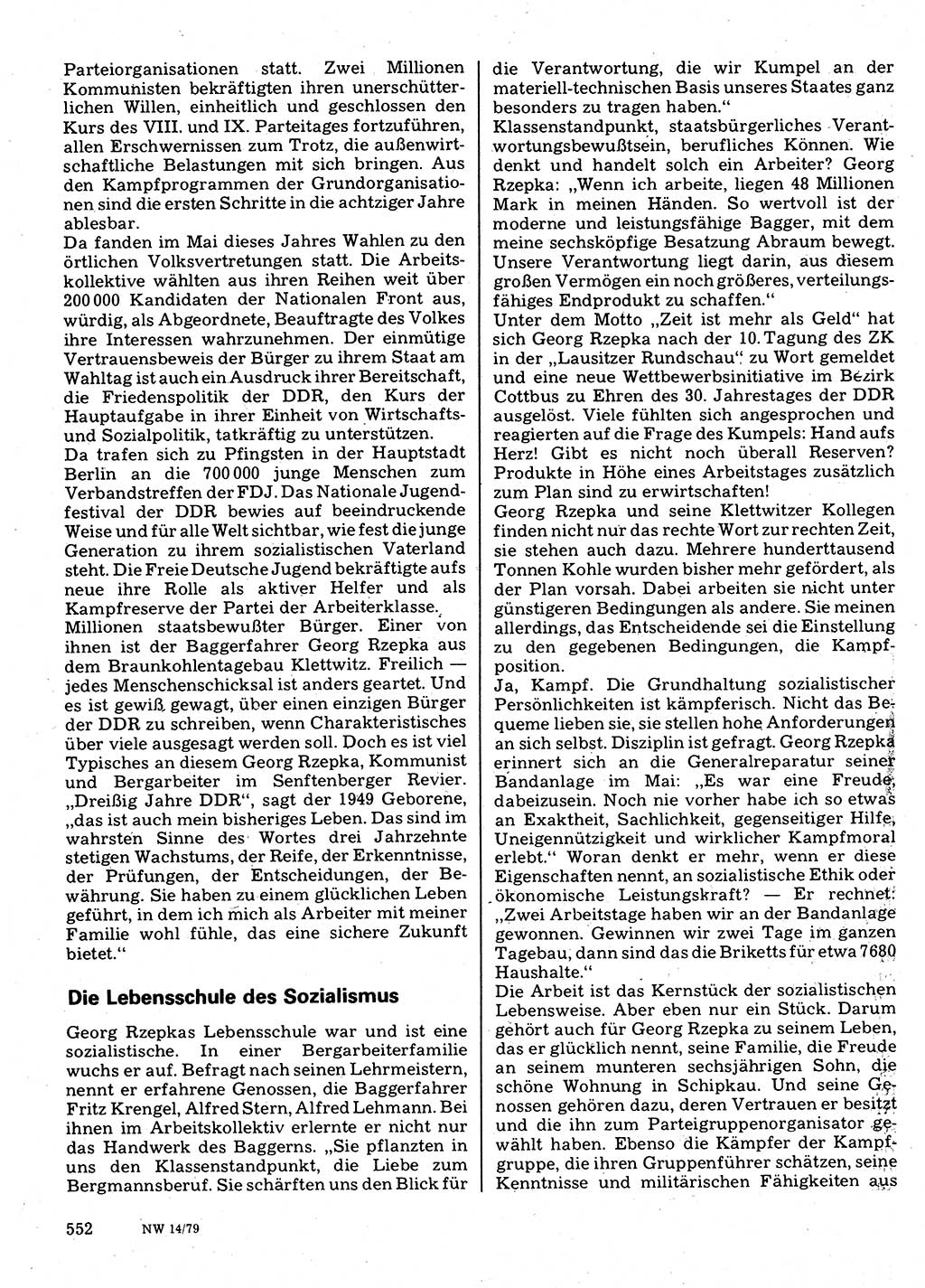 Neuer Weg (NW), Organ des Zentralkomitees (ZK) der SED (Sozialistische Einheitspartei Deutschlands) für Fragen des Parteilebens, 34. Jahrgang [Deutsche Demokratische Republik (DDR)] 1979, Seite 552 (NW ZK SED DDR 1979, S. 552)