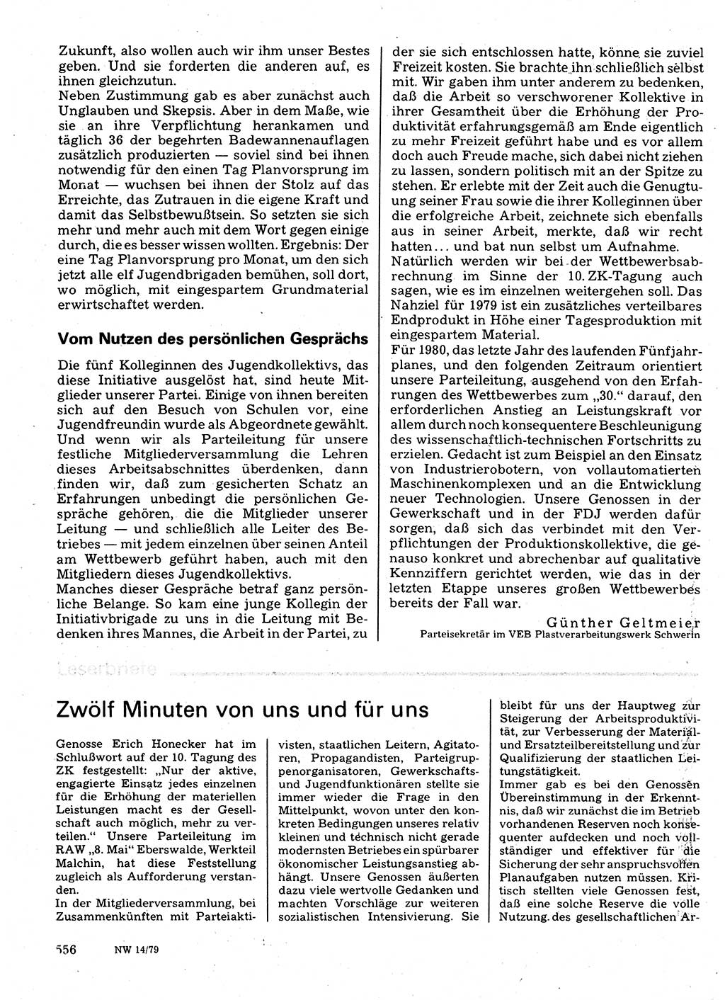 Neuer Weg (NW), Organ des Zentralkomitees (ZK) der SED (Sozialistische Einheitspartei Deutschlands) für Fragen des Parteilebens, 34. Jahrgang [Deutsche Demokratische Republik (DDR)] 1979, Seite 556 (NW ZK SED DDR 1979, S. 556)