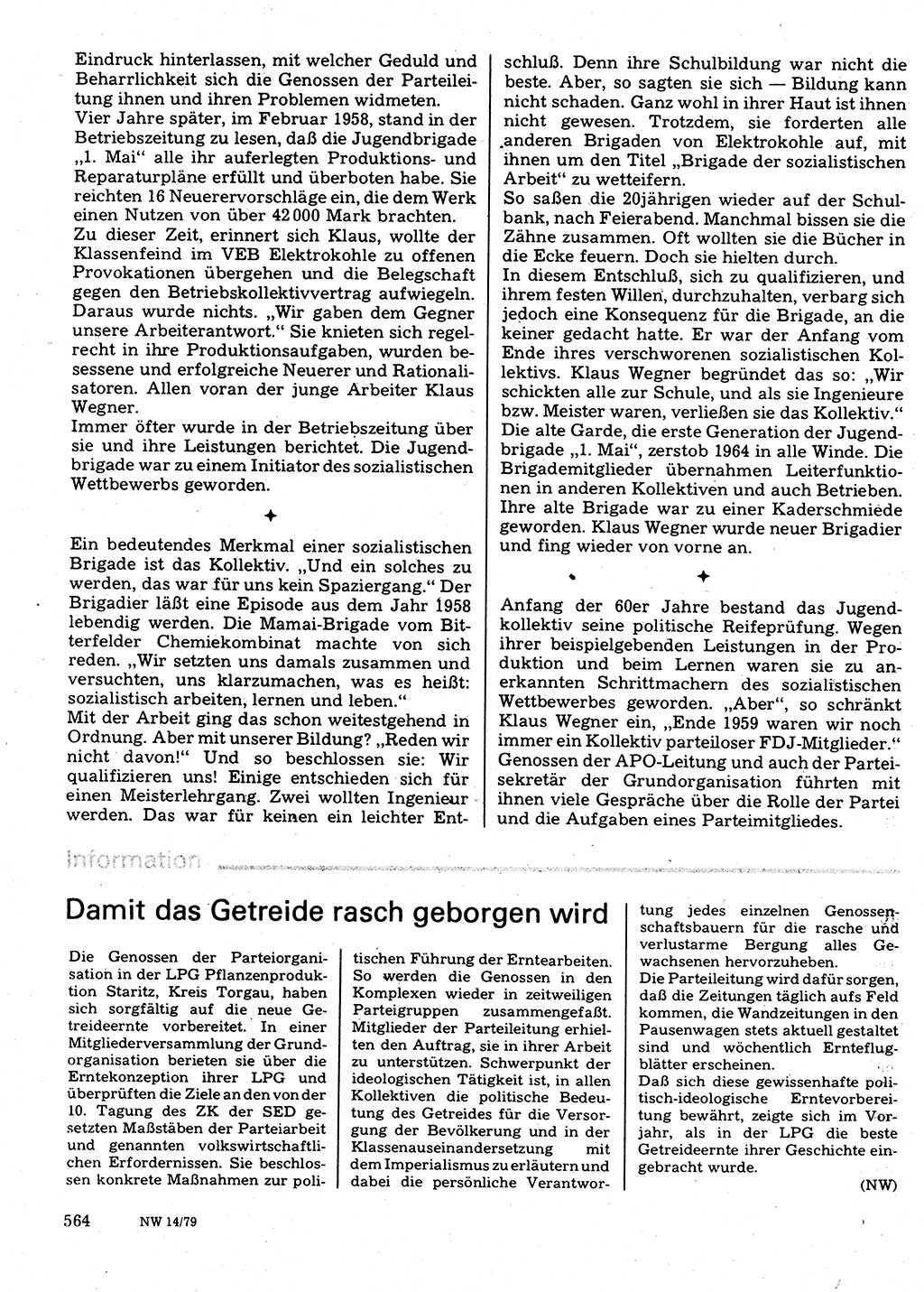 Neuer Weg (NW), Organ des Zentralkomitees (ZK) der SED (Sozialistische Einheitspartei Deutschlands) für Fragen des Parteilebens, 34. Jahrgang [Deutsche Demokratische Republik (DDR)] 1979, Seite 564 (NW ZK SED DDR 1979, S. 564)