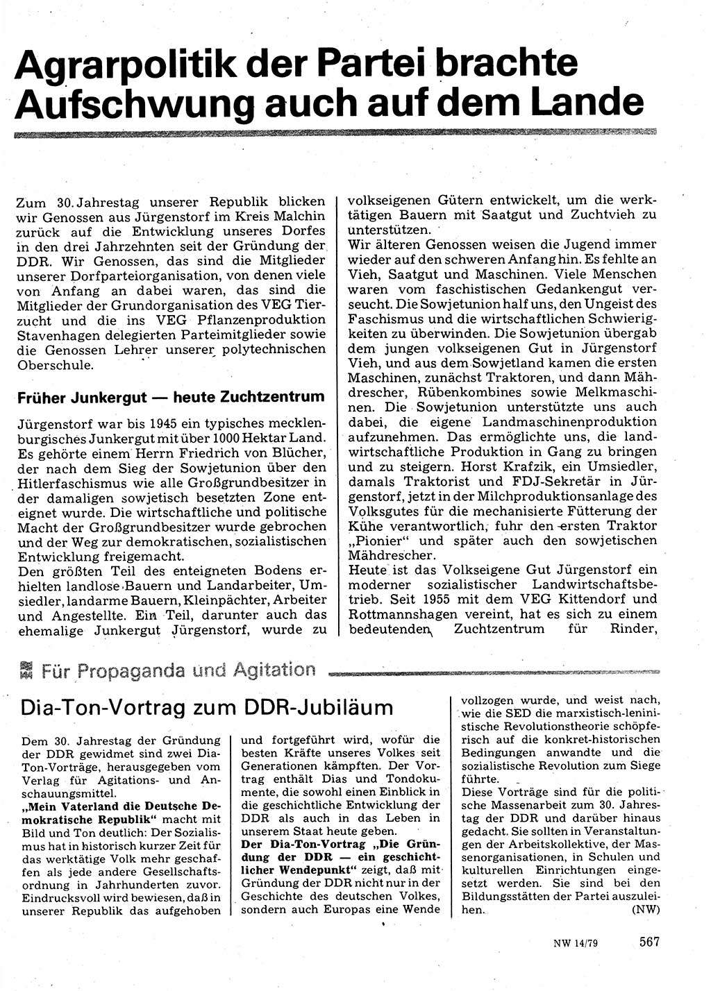 Neuer Weg (NW), Organ des Zentralkomitees (ZK) der SED (Sozialistische Einheitspartei Deutschlands) für Fragen des Parteilebens, 34. Jahrgang [Deutsche Demokratische Republik (DDR)] 1979, Seite 567 (NW ZK SED DDR 1979, S. 567)