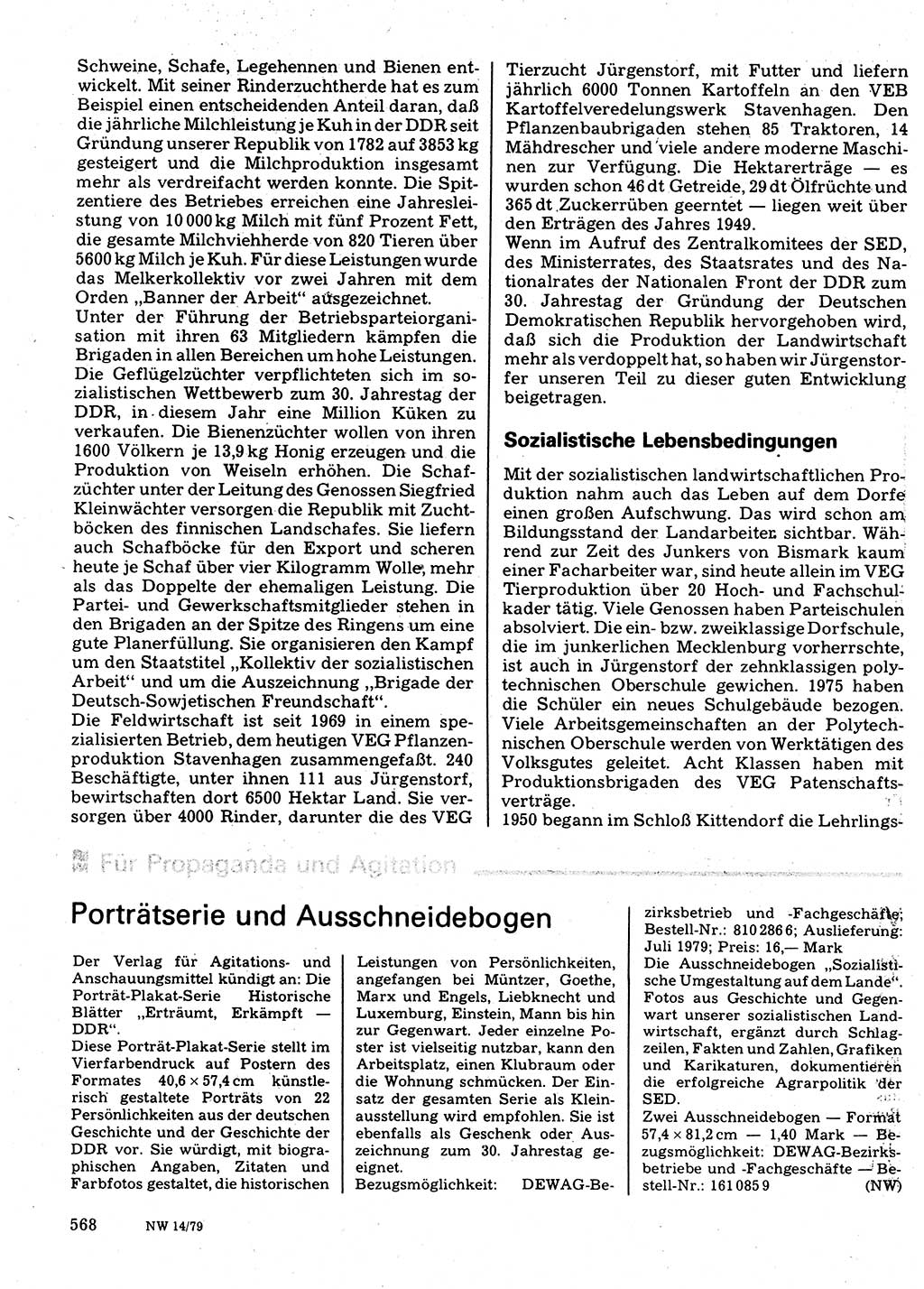 Neuer Weg (NW), Organ des Zentralkomitees (ZK) der SED (Sozialistische Einheitspartei Deutschlands) für Fragen des Parteilebens, 34. Jahrgang [Deutsche Demokratische Republik (DDR)] 1979, Seite 568 (NW ZK SED DDR 1979, S. 568)