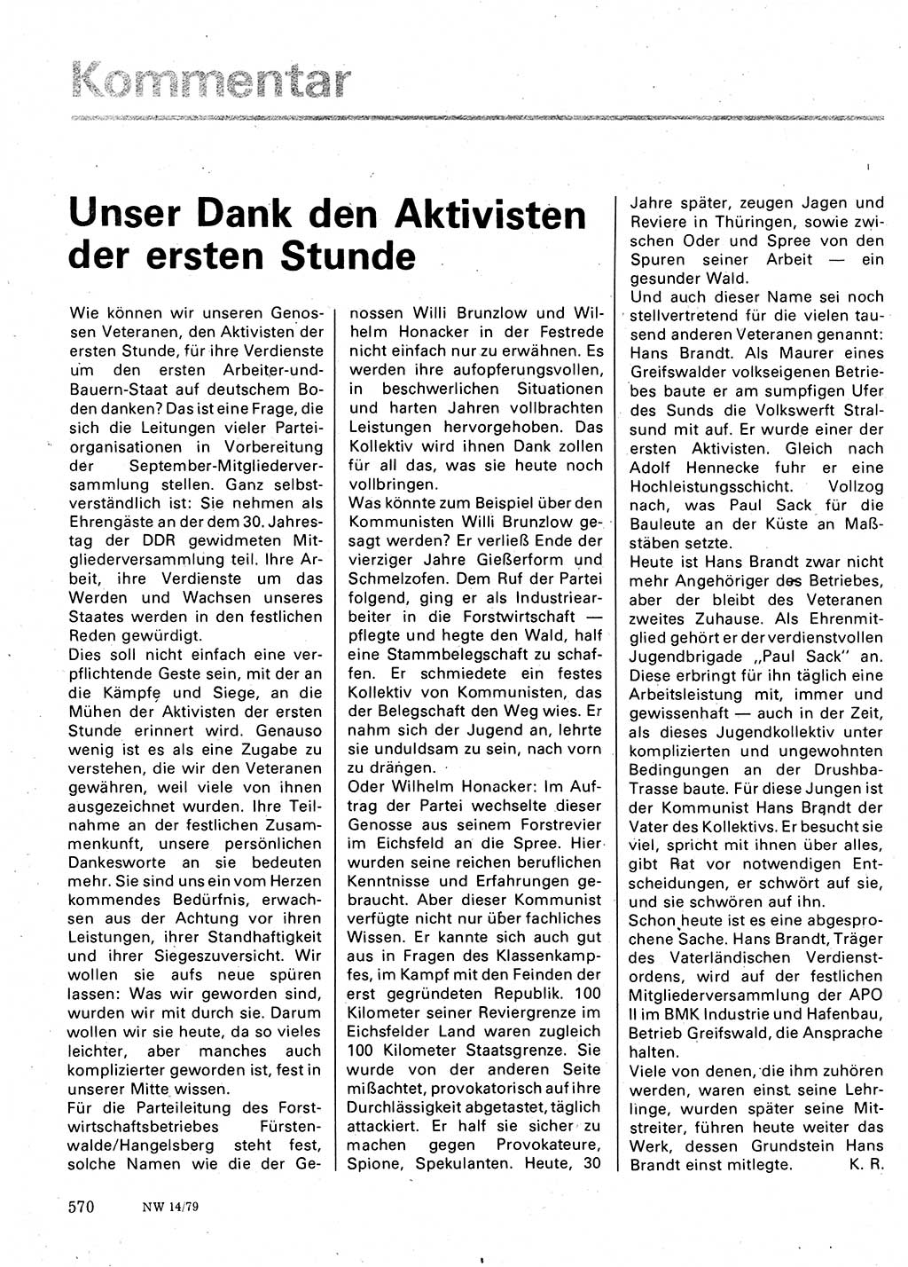 Neuer Weg (NW), Organ des Zentralkomitees (ZK) der SED (Sozialistische Einheitspartei Deutschlands) für Fragen des Parteilebens, 34. Jahrgang [Deutsche Demokratische Republik (DDR)] 1979, Seite 570 (NW ZK SED DDR 1979, S. 570)