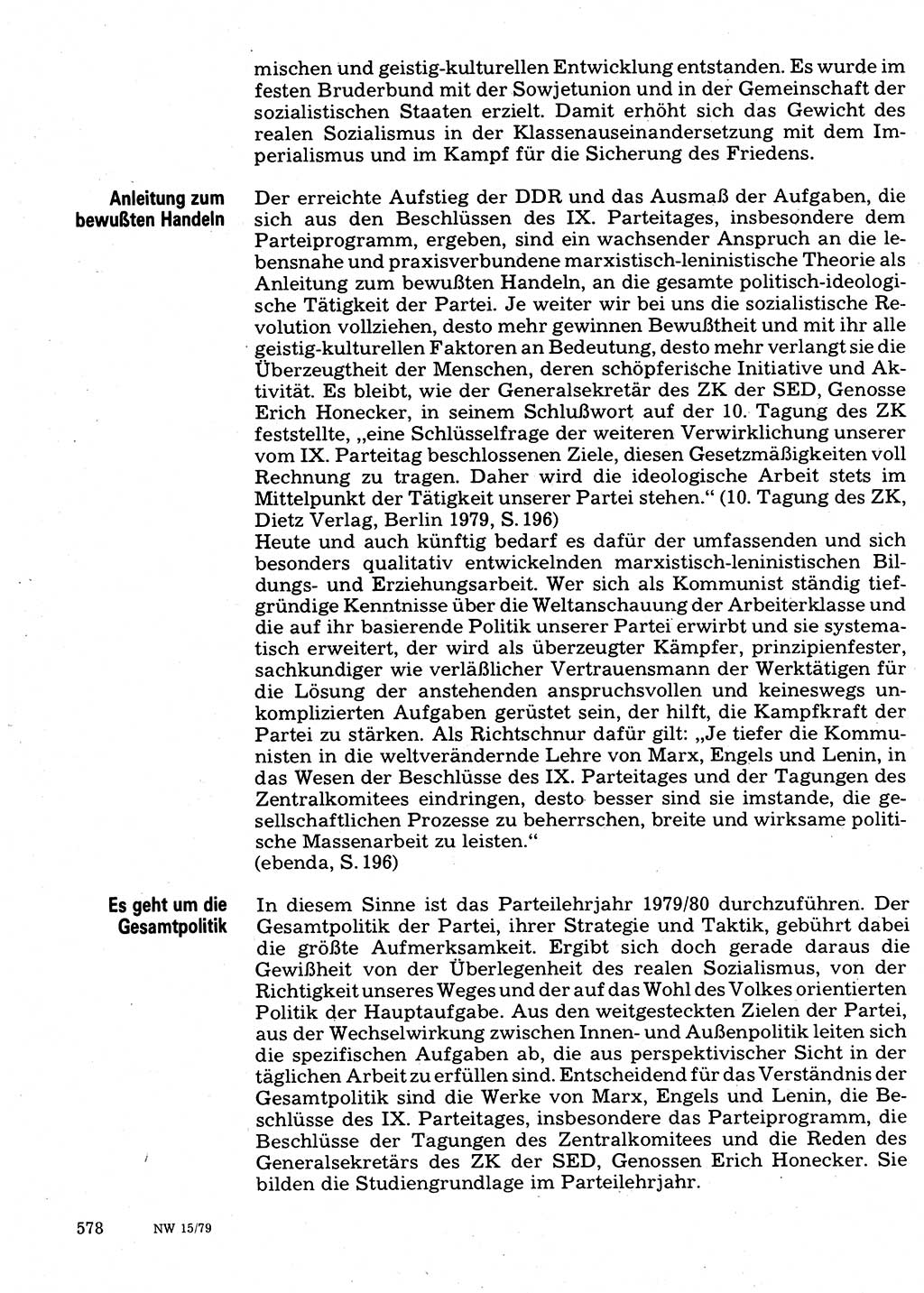 Neuer Weg (NW), Organ des Zentralkomitees (ZK) der SED (Sozialistische Einheitspartei Deutschlands) für Fragen des Parteilebens, 34. Jahrgang [Deutsche Demokratische Republik (DDR)] 1979, Seite 578 (NW ZK SED DDR 1979, S. 578)