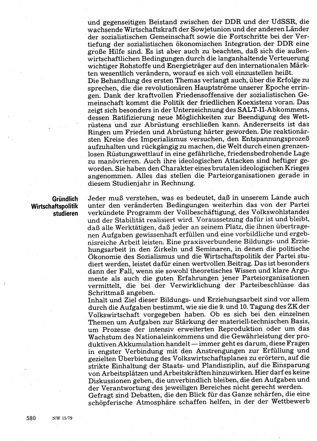 Neuer Weg (NW), Organ des Zentralkomitees (ZK) der SED (Sozialistische Einheitspartei Deutschlands) für Fragen des Parteilebens, 34. Jahrgang [Deutsche Demokratische Republik (DDR)] 1979, Seite 580 (NW ZK SED DDR 1979, S. 580)