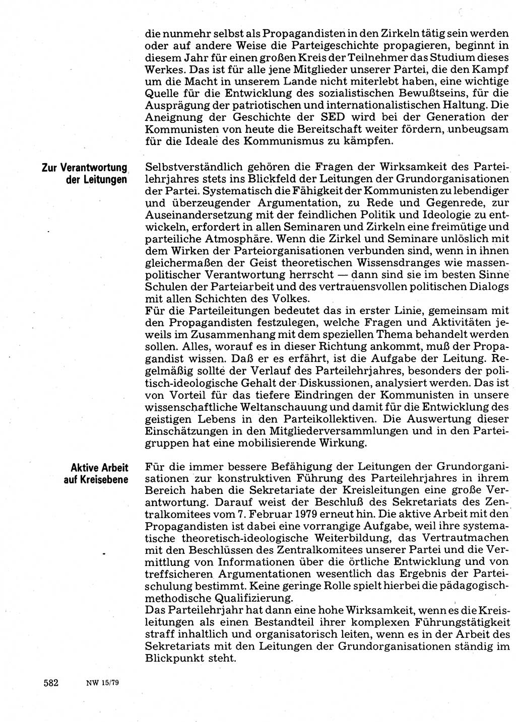 Neuer Weg (NW), Organ des Zentralkomitees (ZK) der SED (Sozialistische Einheitspartei Deutschlands) für Fragen des Parteilebens, 34. Jahrgang [Deutsche Demokratische Republik (DDR)] 1979, Seite 582 (NW ZK SED DDR 1979, S. 582)