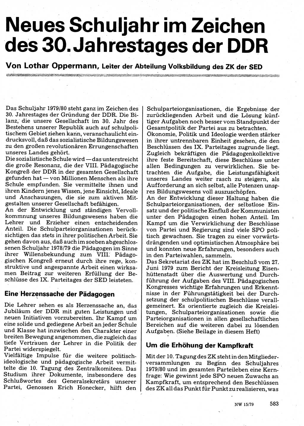 Neuer Weg (NW), Organ des Zentralkomitees (ZK) der SED (Sozialistische Einheitspartei Deutschlands) für Fragen des Parteilebens, 34. Jahrgang [Deutsche Demokratische Republik (DDR)] 1979, Seite 583 (NW ZK SED DDR 1979, S. 583)