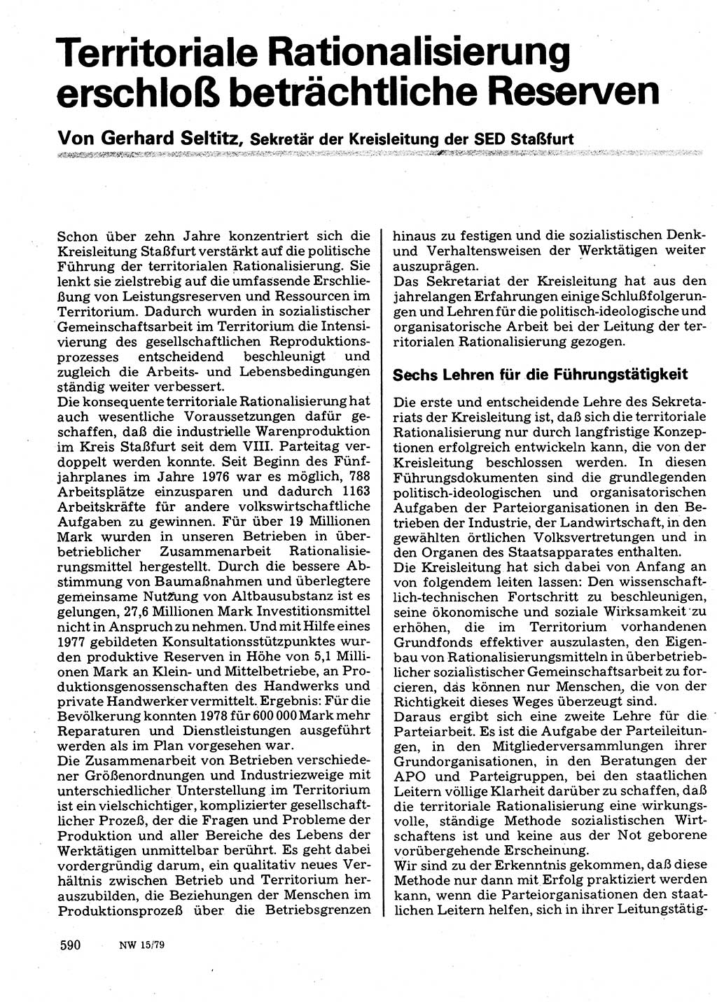 Neuer Weg (NW), Organ des Zentralkomitees (ZK) der SED (Sozialistische Einheitspartei Deutschlands) für Fragen des Parteilebens, 34. Jahrgang [Deutsche Demokratische Republik (DDR)] 1979, Seite 590 (NW ZK SED DDR 1979, S. 590)