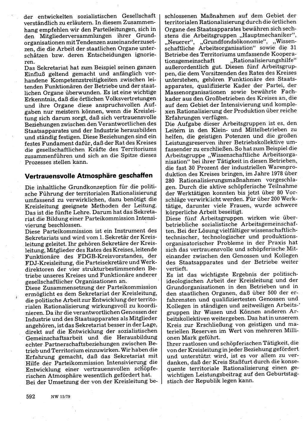 Neuer Weg (NW), Organ des Zentralkomitees (ZK) der SED (Sozialistische Einheitspartei Deutschlands) für Fragen des Parteilebens, 34. Jahrgang [Deutsche Demokratische Republik (DDR)] 1979, Seite 592 (NW ZK SED DDR 1979, S. 592)