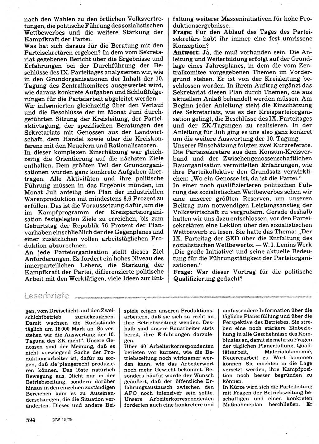 Neuer Weg (NW), Organ des Zentralkomitees (ZK) der SED (Sozialistische Einheitspartei Deutschlands) für Fragen des Parteilebens, 34. Jahrgang [Deutsche Demokratische Republik (DDR)] 1979, Seite 594 (NW ZK SED DDR 1979, S. 594)