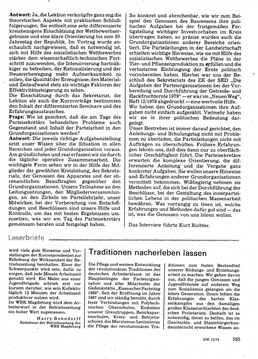 Neuer Weg (NW), Organ des Zentralkomitees (ZK) der SED (Sozialistische Einheitspartei Deutschlands) für Fragen des Parteilebens, 34. Jahrgang [Deutsche Demokratische Republik (DDR)] 1979, Seite 595 (NW ZK SED DDR 1979, S. 595)