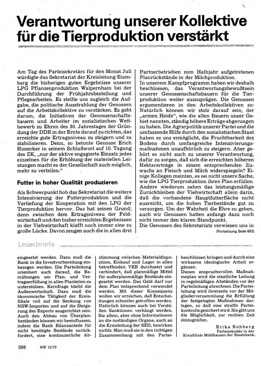 Neuer Weg (NW), Organ des Zentralkomitees (ZK) der SED (Sozialistische Einheitspartei Deutschlands) für Fragen des Parteilebens, 34. Jahrgang [Deutsche Demokratische Republik (DDR)] 1979, Seite 598 (NW ZK SED DDR 1979, S. 598)