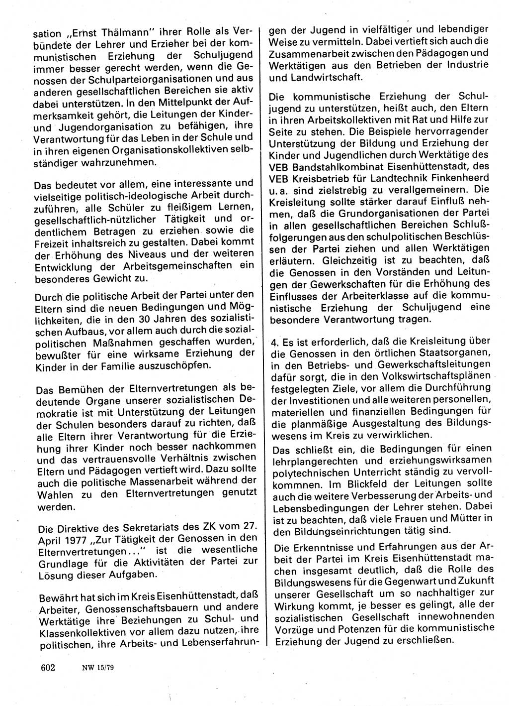 Neuer Weg (NW), Organ des Zentralkomitees (ZK) der SED (Sozialistische Einheitspartei Deutschlands) für Fragen des Parteilebens, 34. Jahrgang [Deutsche Demokratische Republik (DDR)] 1979, Seite 602 (NW ZK SED DDR 1979, S. 602)