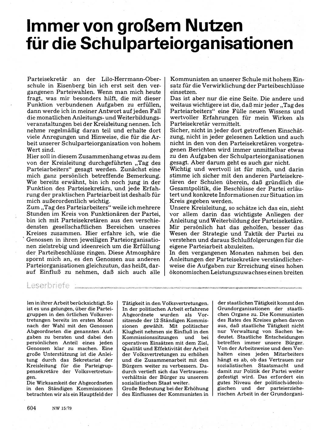 Neuer Weg (NW), Organ des Zentralkomitees (ZK) der SED (Sozialistische Einheitspartei Deutschlands) für Fragen des Parteilebens, 34. Jahrgang [Deutsche Demokratische Republik (DDR)] 1979, Seite 604 (NW ZK SED DDR 1979, S. 604)