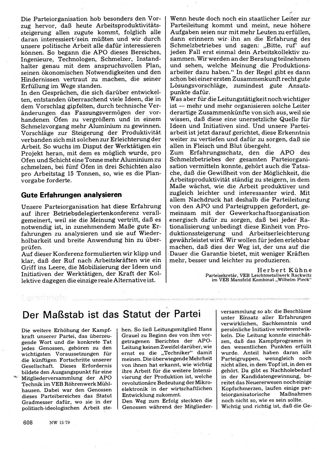 Neuer Weg (NW), Organ des Zentralkomitees (ZK) der SED (Sozialistische Einheitspartei Deutschlands) für Fragen des Parteilebens, 34. Jahrgang [Deutsche Demokratische Republik (DDR)] 1979, Seite 608 (NW ZK SED DDR 1979, S. 608)