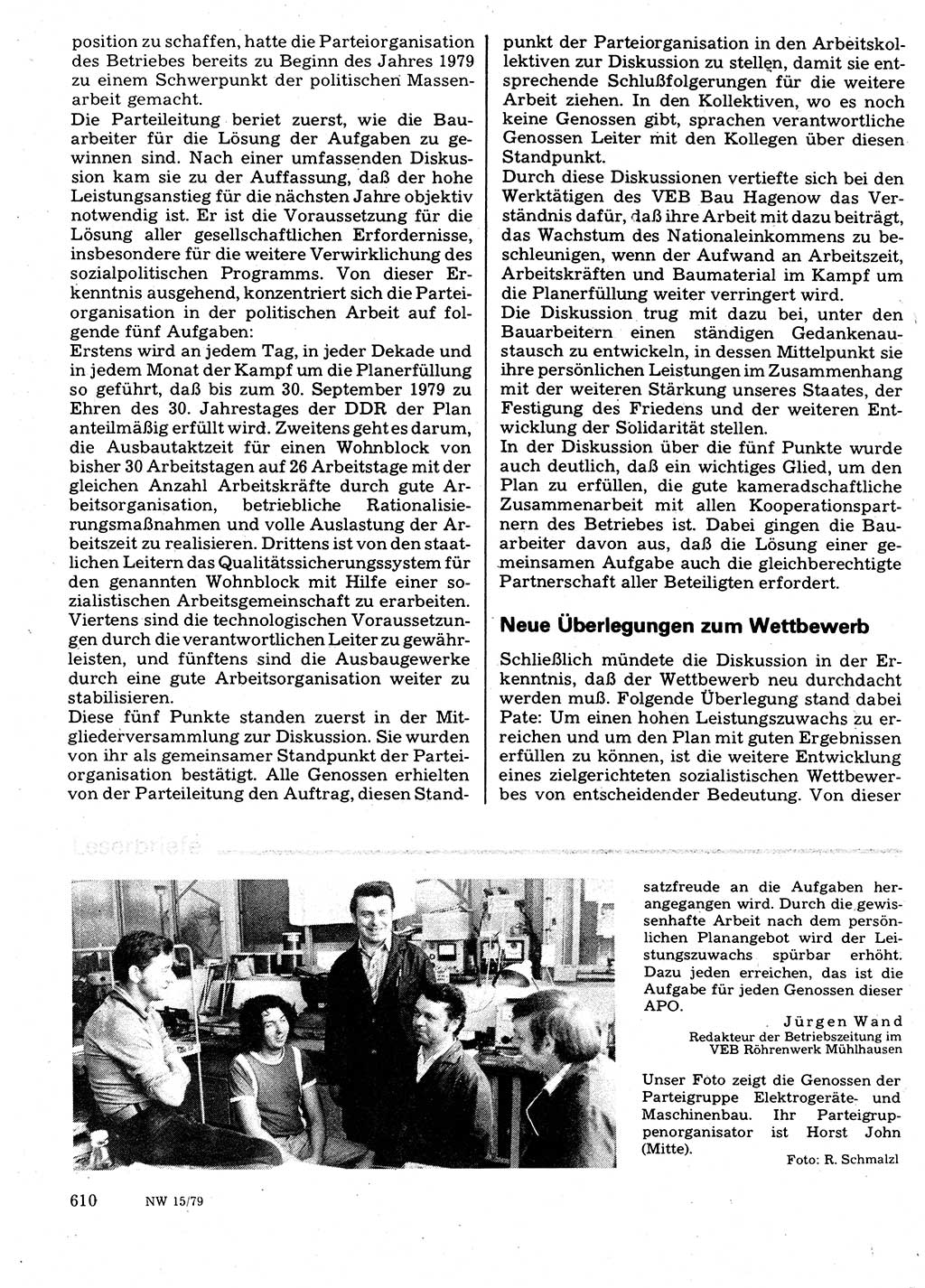 Neuer Weg (NW), Organ des Zentralkomitees (ZK) der SED (Sozialistische Einheitspartei Deutschlands) für Fragen des Parteilebens, 34. Jahrgang [Deutsche Demokratische Republik (DDR)] 1979, Seite 610 (NW ZK SED DDR 1979, S. 610)