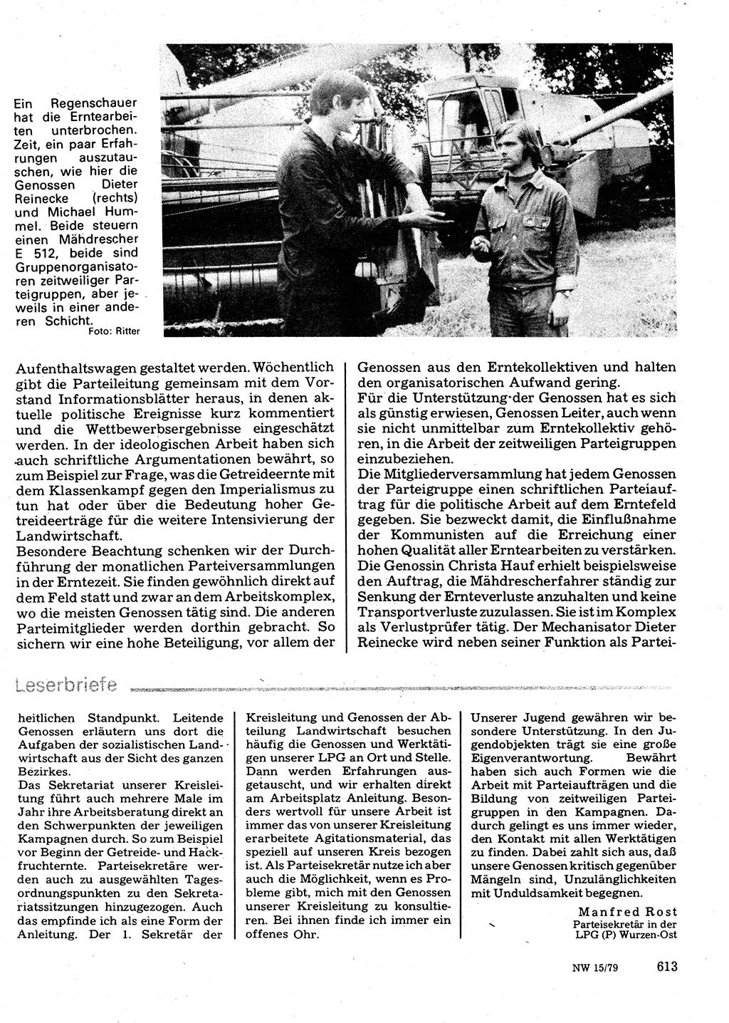 Neuer Weg (NW), Organ des Zentralkomitees (ZK) der SED (Sozialistische Einheitspartei Deutschlands) für Fragen des Parteilebens, 34. Jahrgang [Deutsche Demokratische Republik (DDR)] 1979, Seite 613 (NW ZK SED DDR 1979, S. 613)