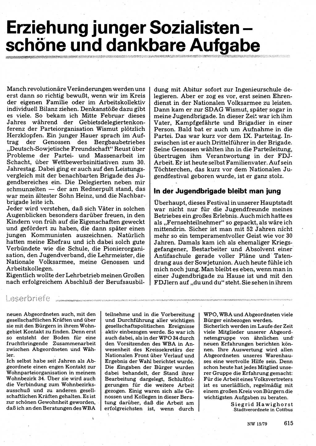 Neuer Weg (NW), Organ des Zentralkomitees (ZK) der SED (Sozialistische Einheitspartei Deutschlands) für Fragen des Parteilebens, 34. Jahrgang [Deutsche Demokratische Republik (DDR)] 1979, Seite 615 (NW ZK SED DDR 1979, S. 615)