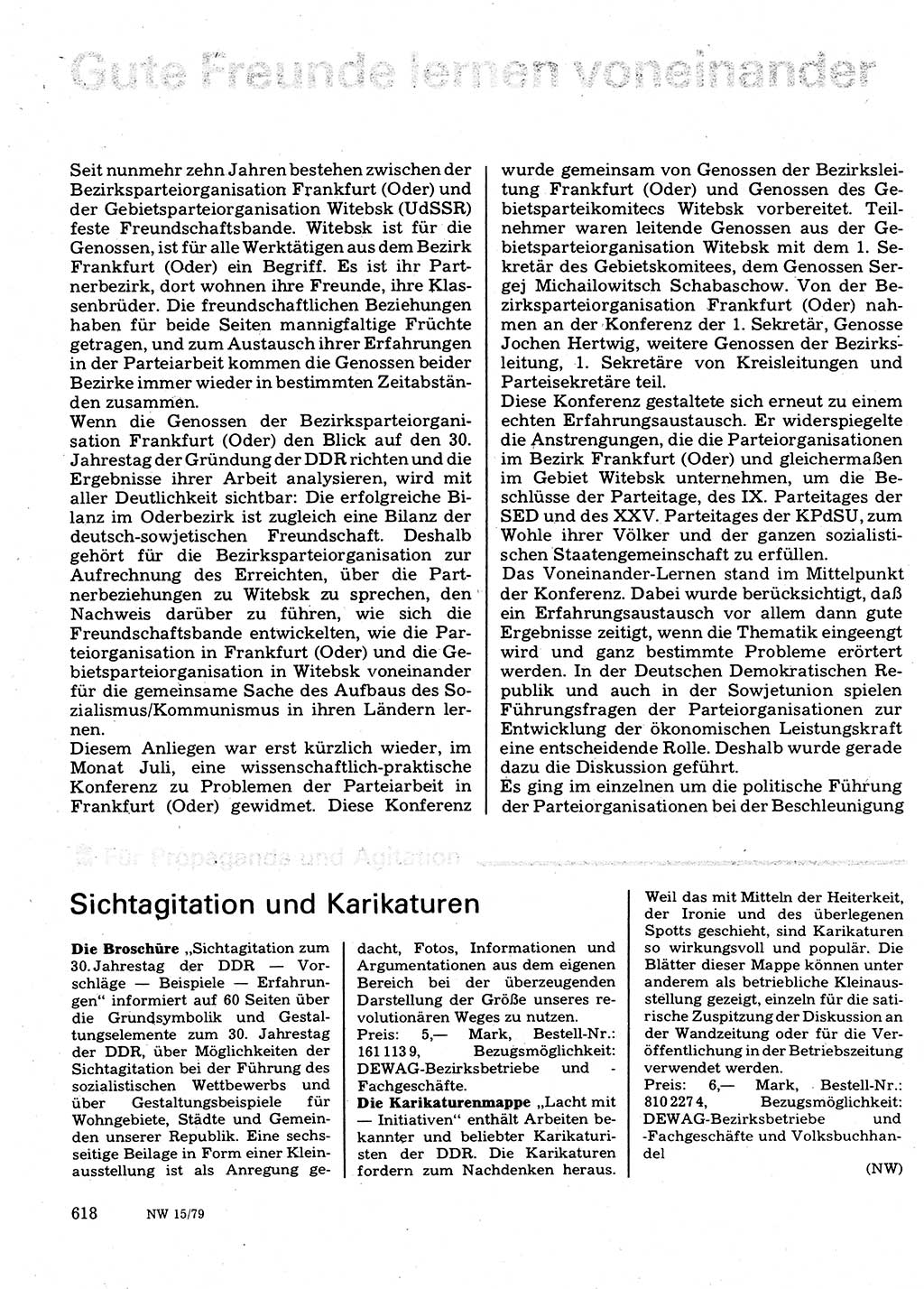 Neuer Weg (NW), Organ des Zentralkomitees (ZK) der SED (Sozialistische Einheitspartei Deutschlands) für Fragen des Parteilebens, 34. Jahrgang [Deutsche Demokratische Republik (DDR)] 1979, Seite 618 (NW ZK SED DDR 1979, S. 618)