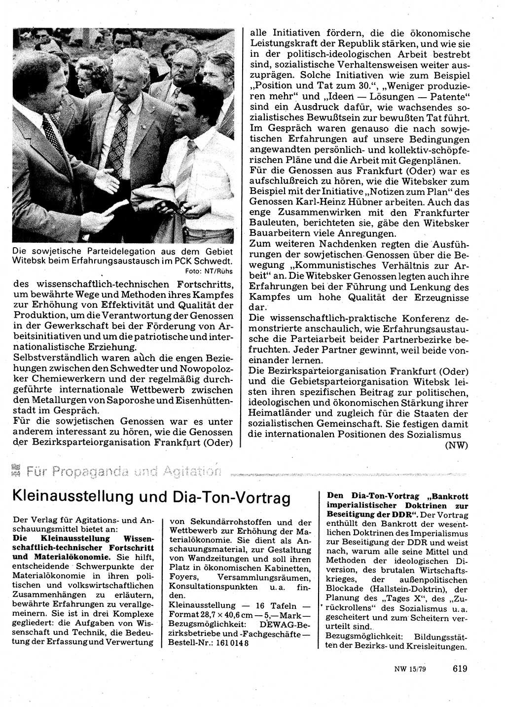 Neuer Weg (NW), Organ des Zentralkomitees (ZK) der SED (Sozialistische Einheitspartei Deutschlands) für Fragen des Parteilebens, 34. Jahrgang [Deutsche Demokratische Republik (DDR)] 1979, Seite 619 (NW ZK SED DDR 1979, S. 619)