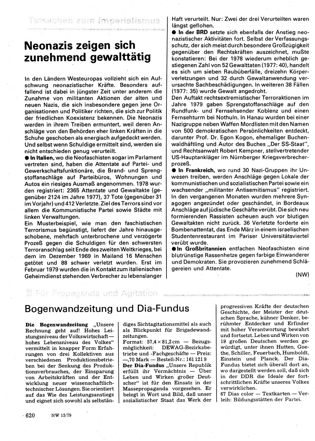 Neuer Weg (NW), Organ des Zentralkomitees (ZK) der SED (Sozialistische Einheitspartei Deutschlands) für Fragen des Parteilebens, 34. Jahrgang [Deutsche Demokratische Republik (DDR)] 1979, Seite 620 (NW ZK SED DDR 1979, S. 620)