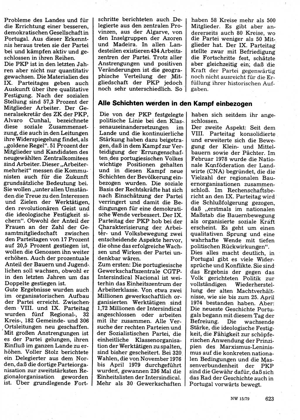 Neuer Weg (NW), Organ des Zentralkomitees (ZK) der SED (Sozialistische Einheitspartei Deutschlands) für Fragen des Parteilebens, 34. Jahrgang [Deutsche Demokratische Republik (DDR)] 1979, Seite 623 (NW ZK SED DDR 1979, S. 623)