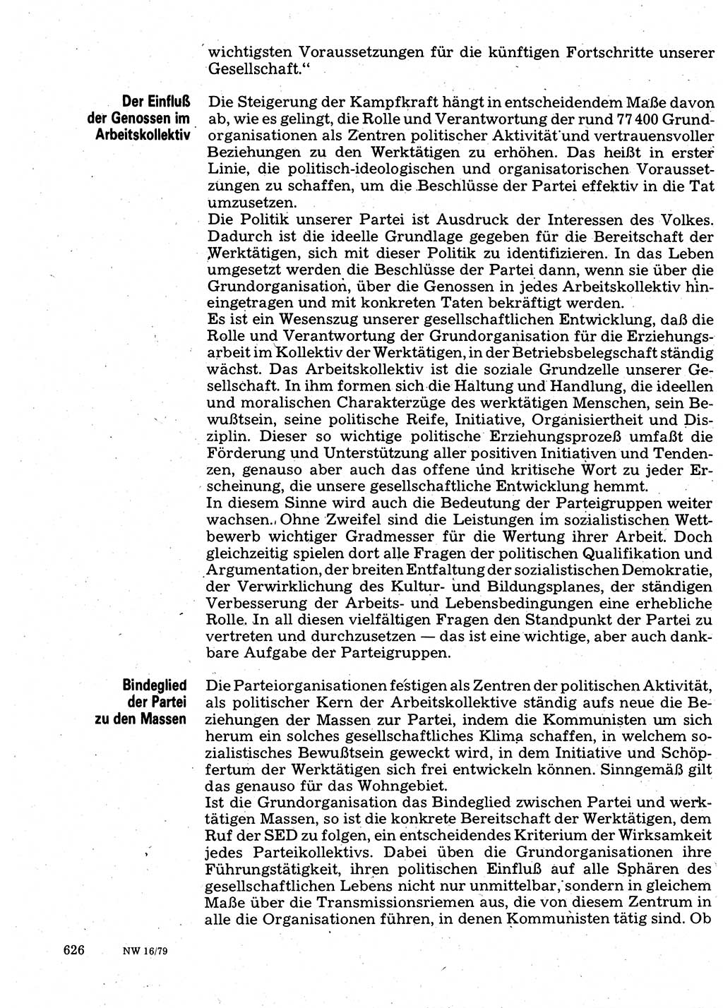 Neuer Weg (NW), Organ des Zentralkomitees (ZK) der SED (Sozialistische Einheitspartei Deutschlands) für Fragen des Parteilebens, 34. Jahrgang [Deutsche Demokratische Republik (DDR)] 1979, Seite 626 (NW ZK SED DDR 1979, S. 626)