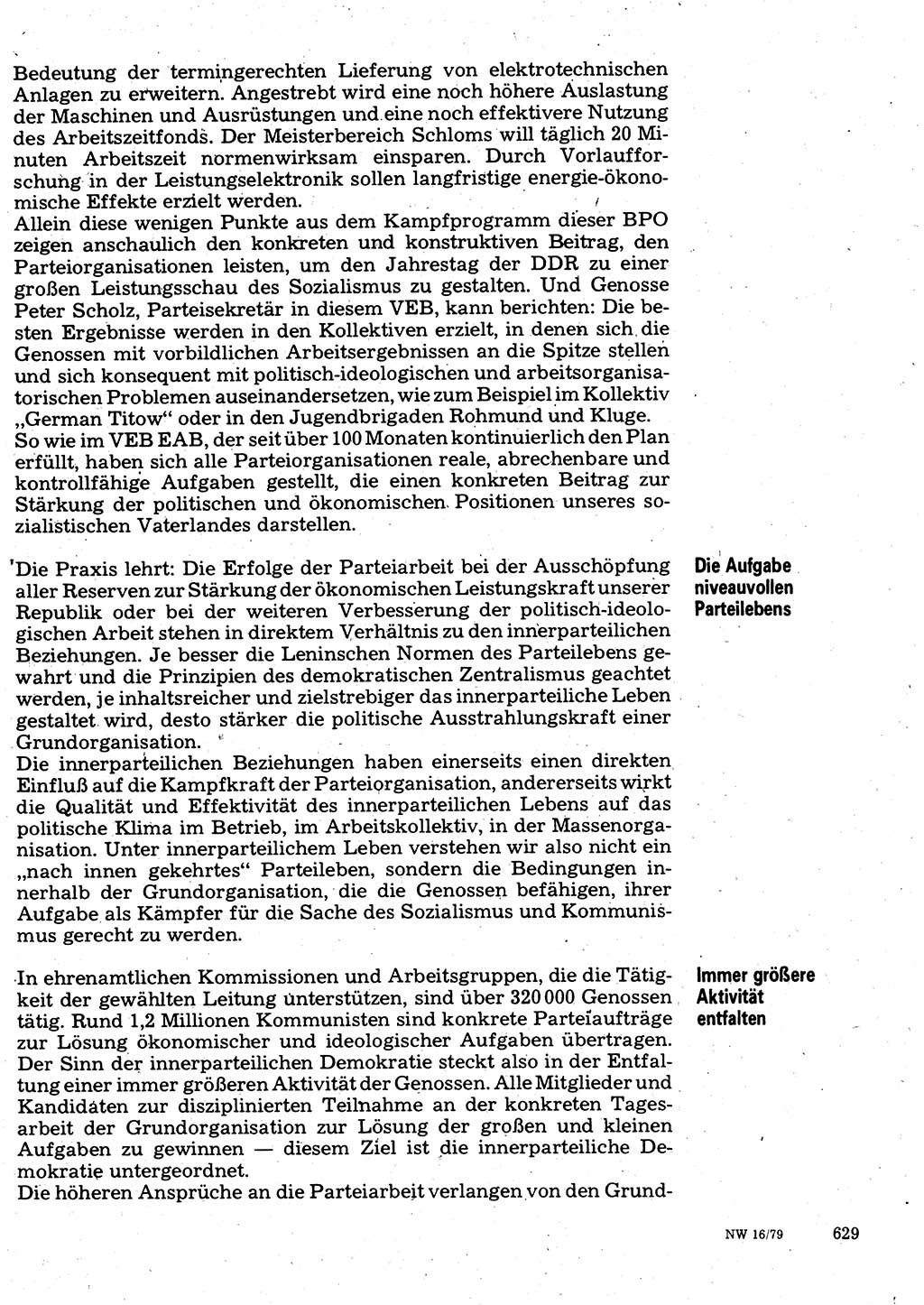 Neuer Weg (NW), Organ des Zentralkomitees (ZK) der SED (Sozialistische Einheitspartei Deutschlands) für Fragen des Parteilebens, 34. Jahrgang [Deutsche Demokratische Republik (DDR)] 1979, Seite 629 (NW ZK SED DDR 1979, S. 629)